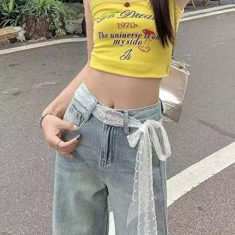 Unikt Y2K Langt Blonde Midjebånd Blomster Sløyfe Blonder Midjebelte Knyting Tynt Kjole Jeans Belte Sommer Tilbehør