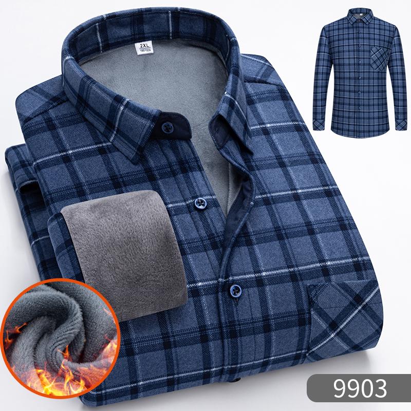 2026 Autumn/Winter New Men's Fashion Long Sleeve Plaid Shirt Fleece and Thick Warm Men's Casual High Quality Large Size Shirt