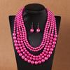1set Exaggerated Multi-layer Round Beaded Imitation Zircon Necklace and Earrings Zircon Sets Statement Handmade Choker Necklace