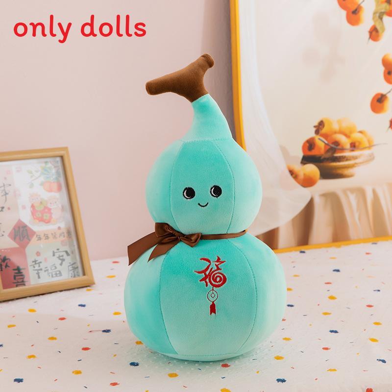 Plush Gourd Doll With Embroidery Design And Bow Decor For Home Office And Gift Enthusiasts