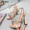 Fashion Eilyken PVC Transparent High Heels Women Pumps Fashion Butterfly-knot Crystal Pointed Toe Platform Chunky Party Prom Shoes