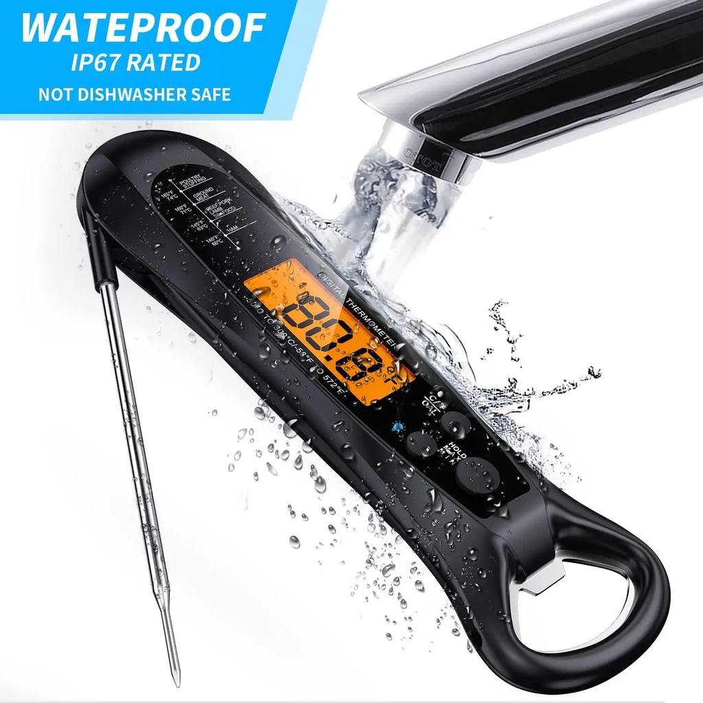 Instant Read Meat Thermometer for Cooking, Fast & Precise Digital Food Thermometer with Backlight, Magnet, Calibration,