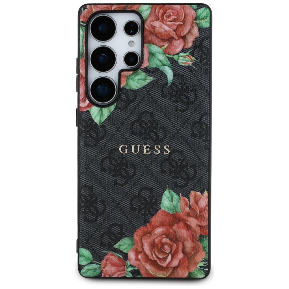 Θήκη Guess Δερμάτινη 4G με Μοτίβο Λουλούδια Μεταλλικό Κλασικό Λογότυπο Magsafe Samsung Galaxy S25 Ultra Μαύρο