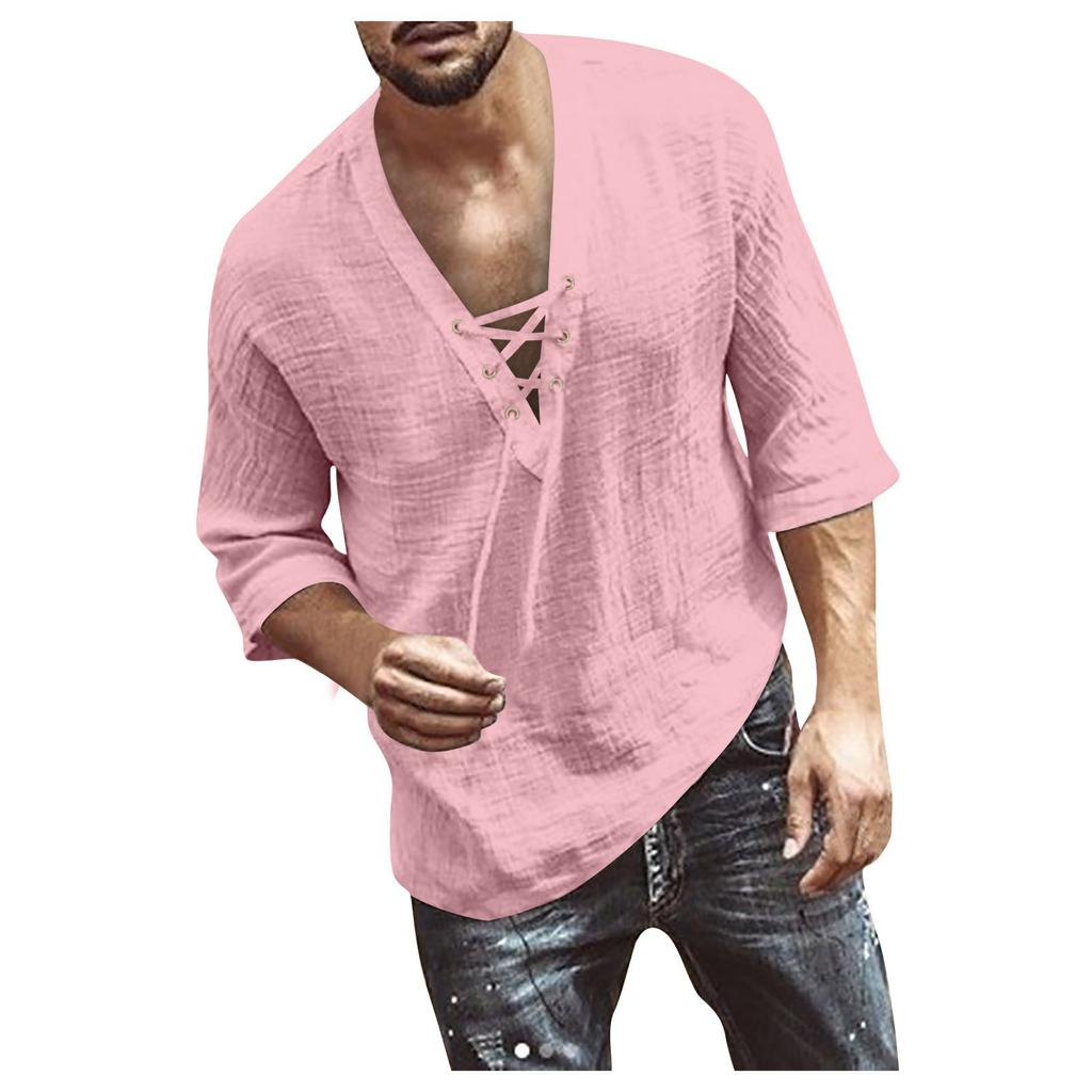 Designer Spring Summer Men's Casual Cotton Linen Solid Color Long Sleeve Shirts Loose Stand Collar Shirts