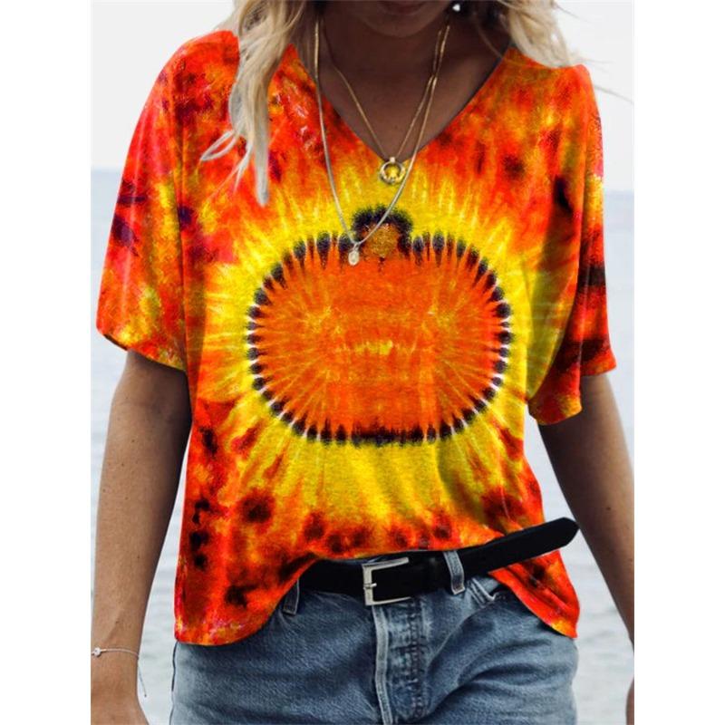 

Женская свободная европейская летняя повседневная футболка с V-образным вырезом, однотонная, с 3D-принтом, на Хэллоуин, с 3D-рисунком, с коротким рукавом XL