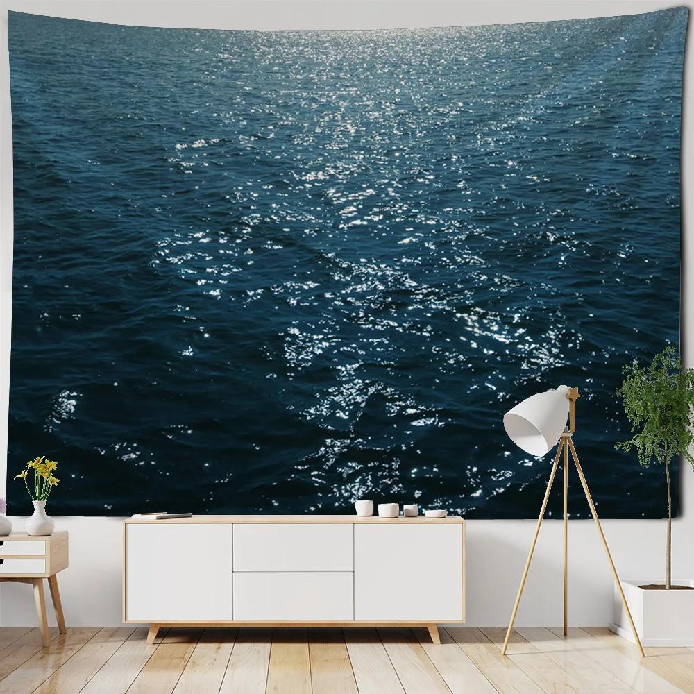 VIKAMA Sparkling Ocean Beach Tapestry Wall Hanging Waterproof Outdoor Picnic Mat Bedroom Living Room Wall Decor