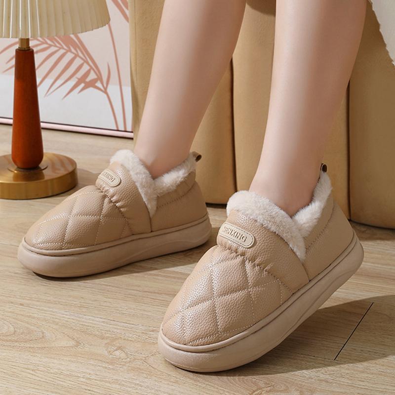 Móda PU kůže silná platforma chlupaté pantofle zima nové voděodolné ne hřejivé pantofle volný čas vnitřní domov bavlněné pantofle dámské