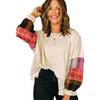 American Shiying Plaid Patchwork Long sleeve Top Women 2025 Autumn and Winter New Loose Contrast Color round Neck Knit