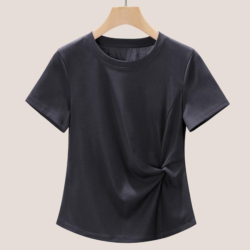 Kink Irregular T-shirt Women's Summer Temperament Is Thin and Chic Round Neck Short-sleeved Top