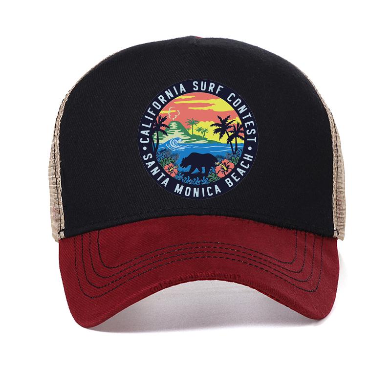 

summer california surf contest baseball cap outdoor Cartoon print santa monica beach Women hat Mesh breathable Snapback hats Adjustable красный