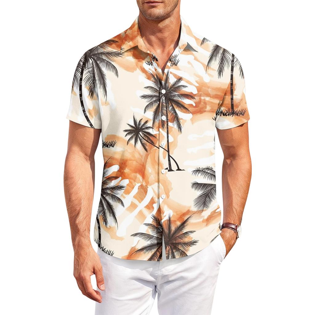 Men’s Casual Short Sleeve Collared Shirt with Floral Print for Outdoor and Wear Lightweight Comfortable Fit