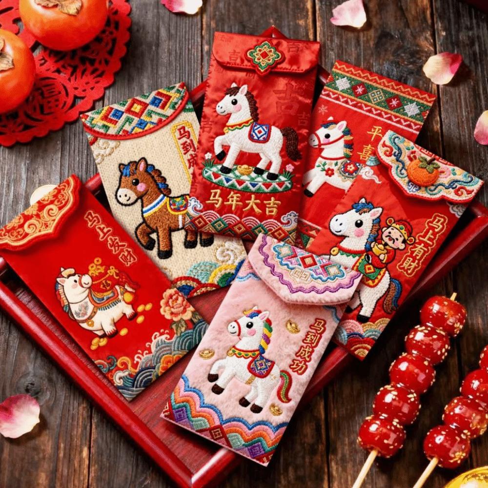 Chinese Style 2026 Red Envelopes Cartoon Money Bag Gift Bag Red Packet  Spring Festival