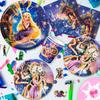 112pcs Cartoon Birthday Decorations,Cartoon Party Decorations& Tableware Set-Birthday Plates Napkins&Balloons Banner Cake Topper Etc