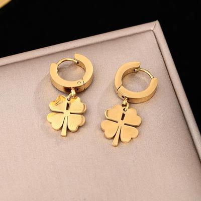 Korean Style Titanium Steel Clover Necklace and Earring Set for Women