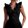 Women's Ruffle Detail Sleeveless Blouse V Neck Layered Ruffled Front Shirt Top Elegant Design Slim Fit
