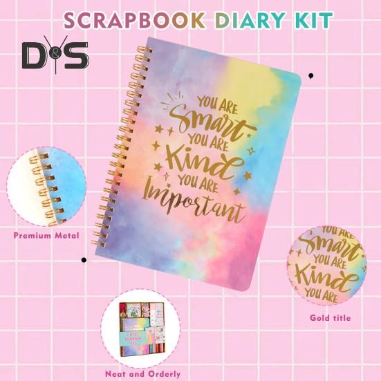 Tagebuch-Set für Mädchen im Alter von 8–12 Jahren, DIY-Schreibwaren-Set mit farbigen Stiften, Aufklebern, Klebeband, Journaling- und Scrapbooking-Zubehör