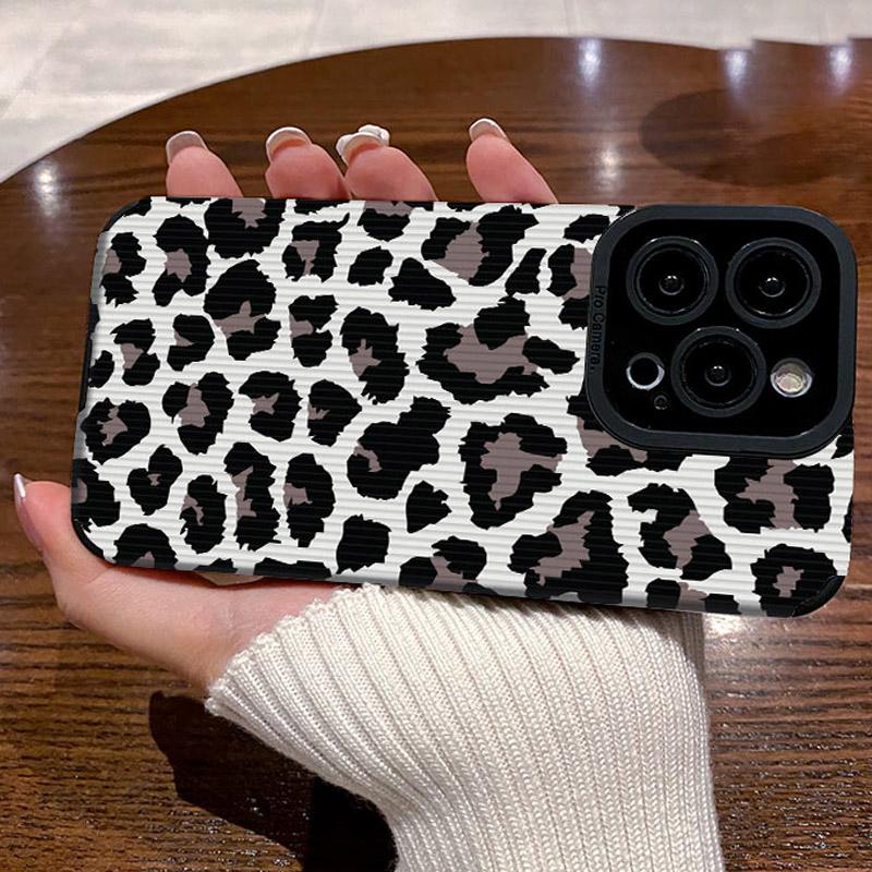 Vertical Grain Leopard Printed Leather Soft Silicone Phone Case Back Cover with Camera Lens Full Protection for Samsung
