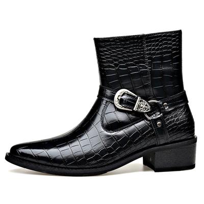 Mode Große Größe Schnalle Designer Leder Chelsea Boots Herren Mode Lässig Schwarz Herbst Winter Kleiderschuhe Mann Steinmuster Stiefeletten