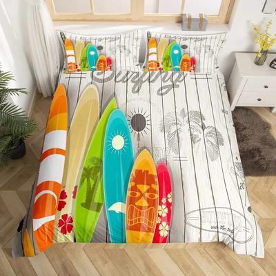 Poszewka na kołdrę Surf Zestaw Retro Plakaty Grupa Motyw Wakacji Letnich Sporty Wodne Plaża w Kalifornii Deska Surfingowa Drewniana Deska Zestawy Pościeli