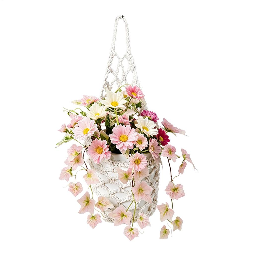 Boho Macrame Wall Plant Hanger Hand Cotton Rope Woven Hanging Basket with Net Pouch Home Garden Decoration Organizer Basket