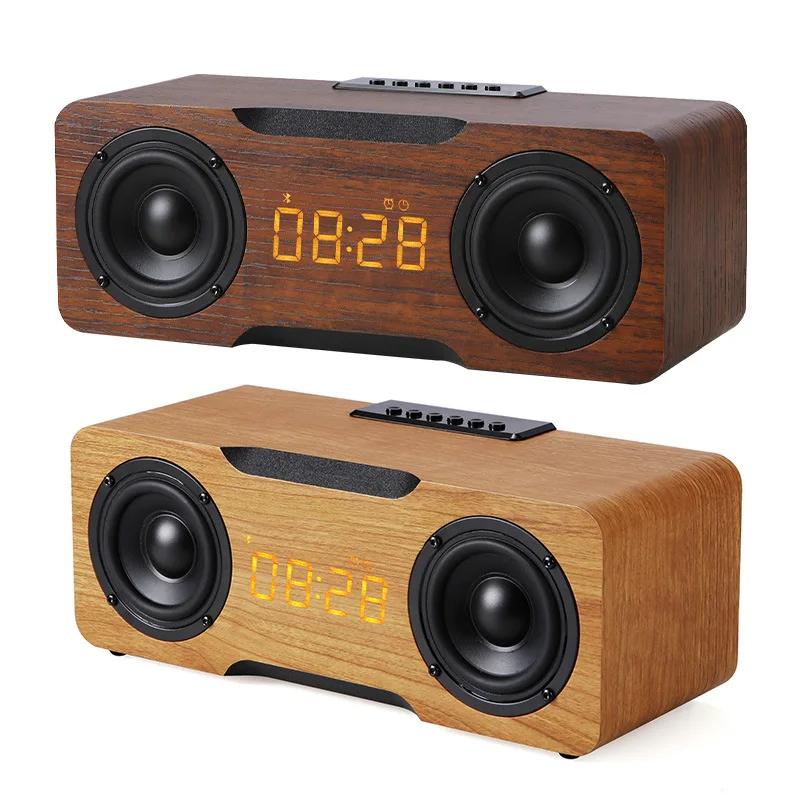 Wooden Bluetooth Speaker with Clock U Disk TF Card Support Home Desktop Stable Connection