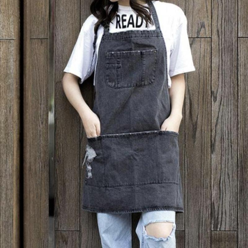 Tablier de cuisine en denim (1 pièce) - Vêtement de travail polyvalent pour la maison, la cuisine, le jardinage, le nettoyage et les cafés - Tablier de cuisine résistant