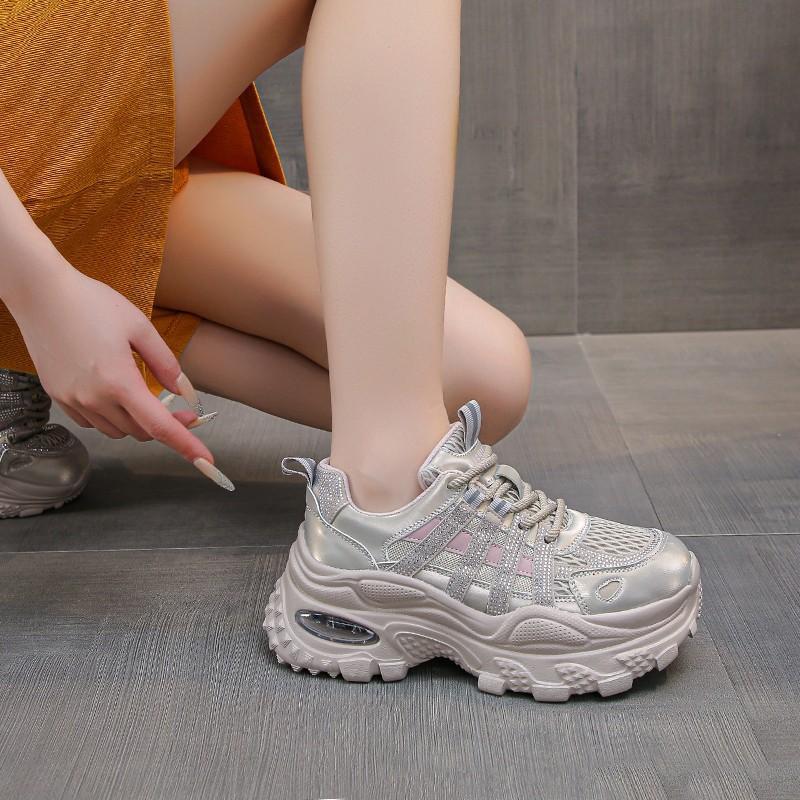 2025 spring and summer new 8cm small muffin mesh breathable dad shoes women's fashion versatile air cushion casual shoes