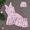 2024 Girls Cartoon Swimsuit Skirt Set with Trunks