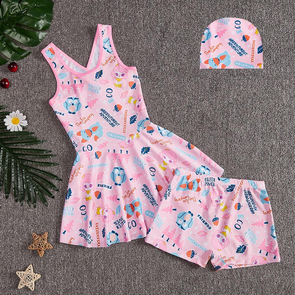 

2024 Girls Cartoon Swimsuit Skirt Set with Trunks XL (110-120cm)