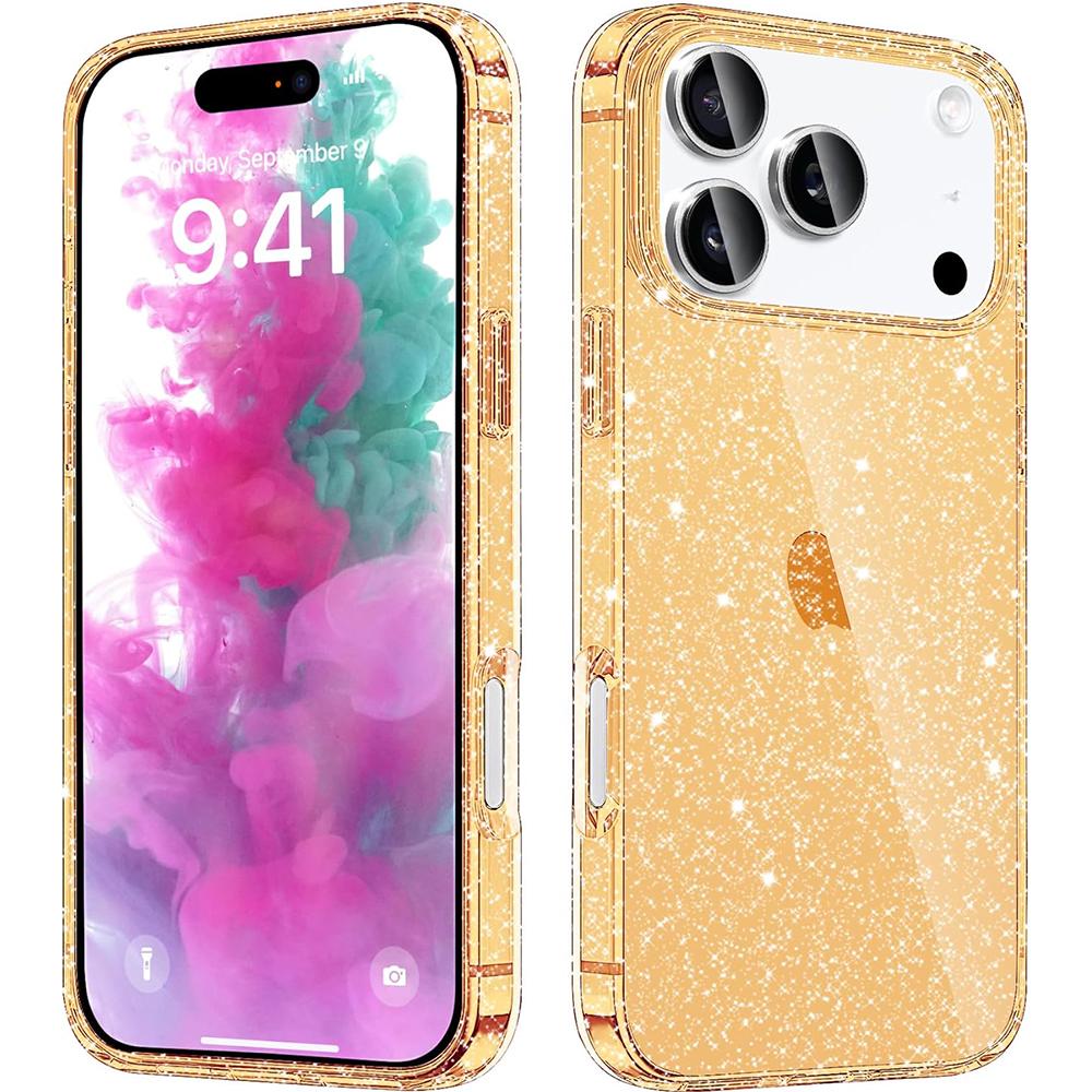 Clear Glitter Case For iPhone 17 Pro Max Air 16E 16 E 15 Plus 14 13 12 17Pro 11 Gold Orange Black Pink Purple Cute Women Girls Phone Cover Accessories