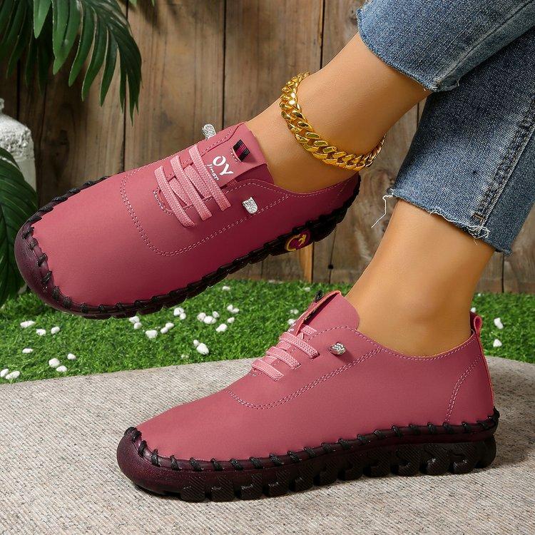 Women Leather Flats 2025 New Soft-soled Roman Breathable Retro Stitching Muffin Bottom Sneakers Woman Loafers Shoes Plus Size 43