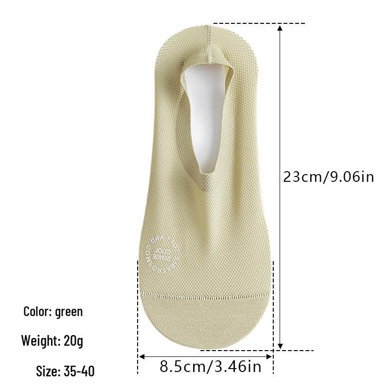 Women s Summer Invisible Low-Cut Socks - Non-Slip Heel, Breathable Mesh, Solid Color, Pure Cotton, Short Length Slip-On Sole зелёный