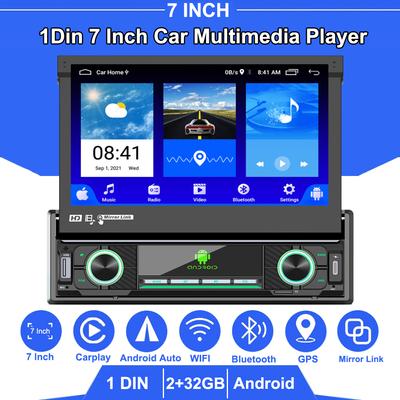 Radio samochodowe Carplay 1 Din Android auto uniwersalny odtwarzacz multimedialny 7 "chowany ekran dla volkswagena Nissan Hyundai Kia