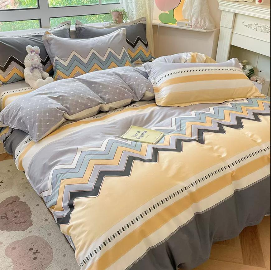 Duvet Cover and 2pc Pillowcases 100% Cotton Cartoon Plaid Printed Bed Linen Twin Full Queen King Size 24 Sizes Home Bedding Set