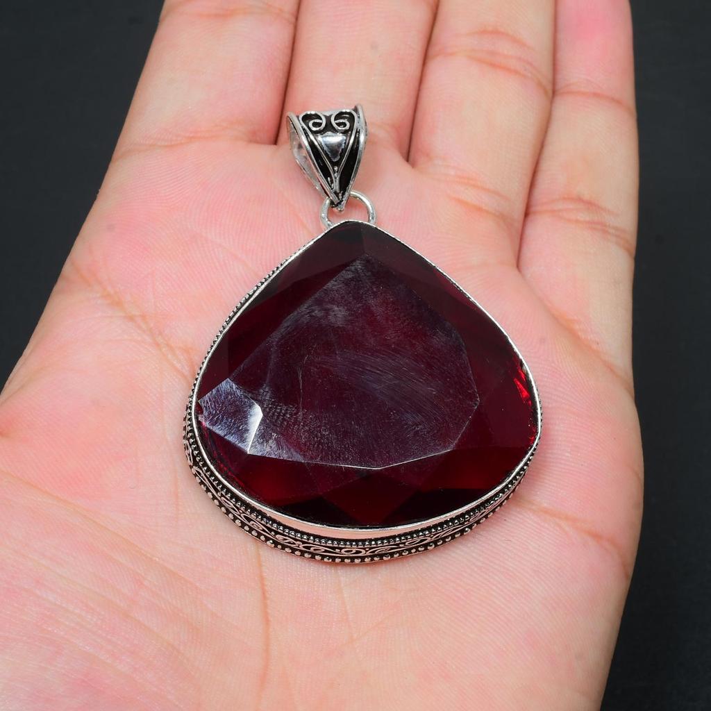 Red Garnet Gemstone Handmade 925 Sterling Silver Pendant, Garnet Jewelry Necklace, Handmade Gifts For Women, Pear Antique Jewelry
