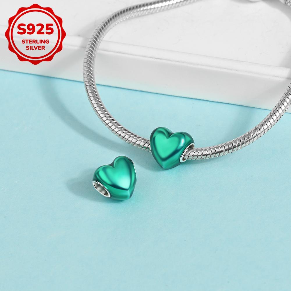 New 925 Silver Colorful Shine Heart Shaped Charms Beads Fit Snake Chain Bracelet Necklace Women DIY Fine Jewelry Gifts