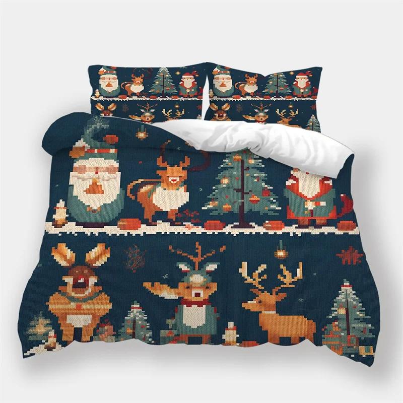 Microfiber Bedding Sets For King Size, Christmas Snowflakes Duvet Cover Set,Queen Snow Deer Comforter Cover,Bed Set For Teen Boy