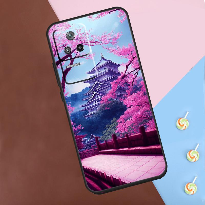 Japanese Art Temple Sakura Case For Xiaomi POCO M6 Pro X3 X5 X6 Pro F3 F5 M5s Mi 14 Pro 13 13T 11T 12T 12 Lite Cover