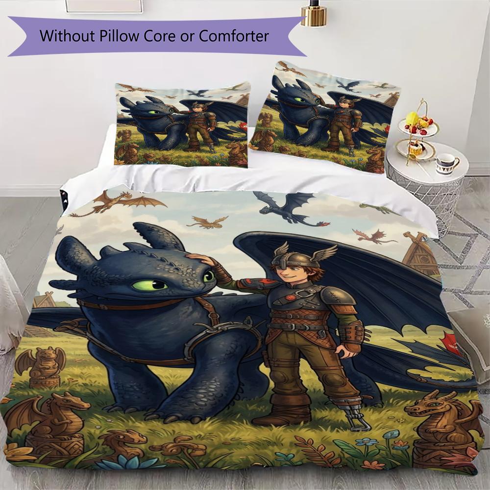 

How to Train Your Dragon Pattern Bedding uilt Set uilt Cover Pillowcase Home Decoration Birthday Gift (1 * duvet cover + 2 * pillowcase without core) 135x200cm