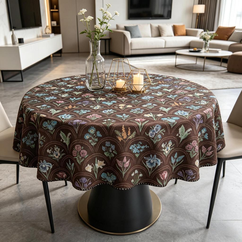 Kitchen Dining Table Living Room Home Use Cotton Fabric Round Tablecloth