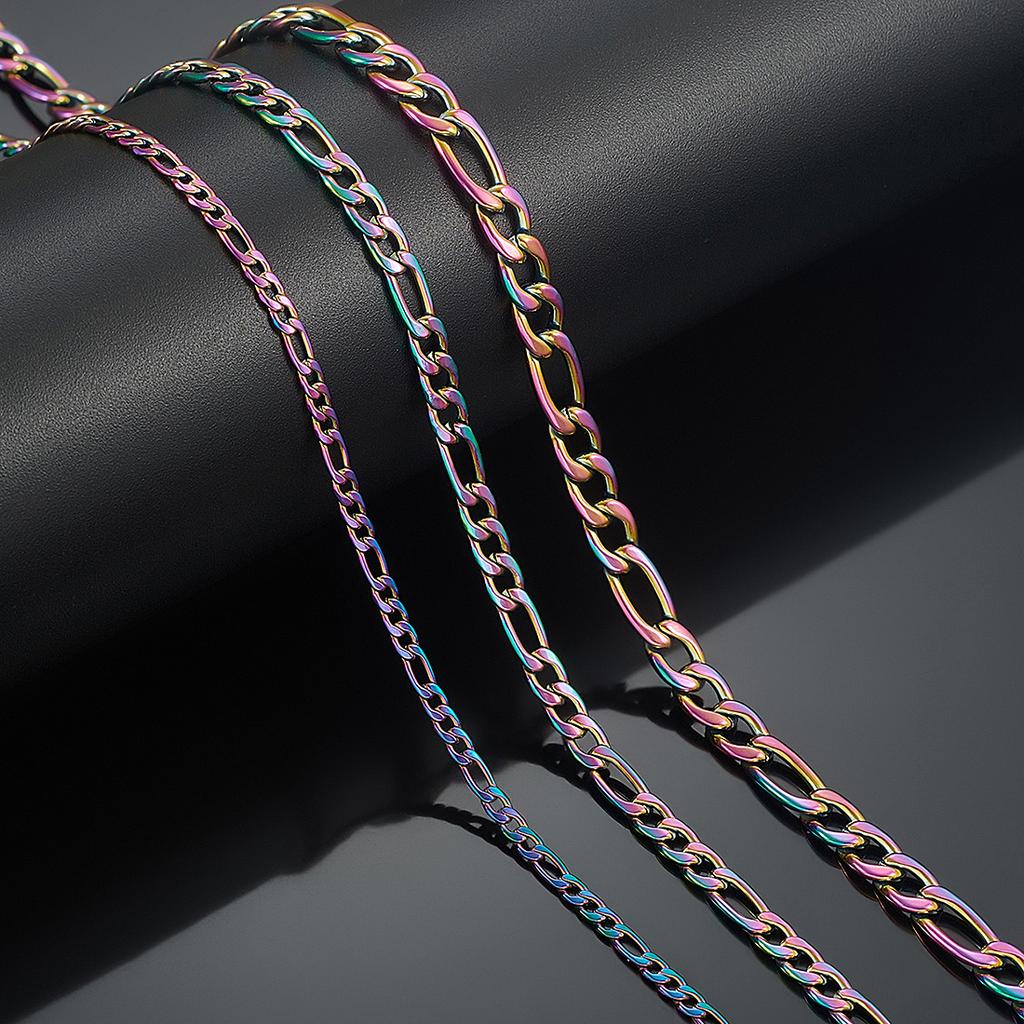 Chaîne Figaro Colorée Vintage Large de 3 mm / 4,5 mm / 6 mm pour Collier Homme et Femme Accessoires de Bijoux en Acier Inoxydable Choker Cadeau