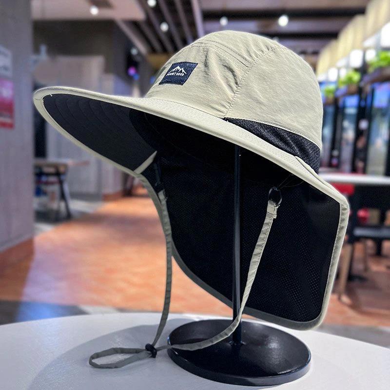 Summer Women Shawl Fisherman Hat Solid Color Plain Color Mesh Air Permeable Ventilated Wide Brim Sun Hat Men Outdoor Hiking Lacing Cap