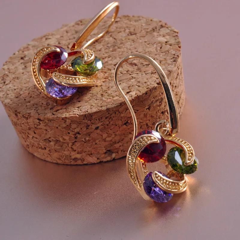 Vintage Wedding Hoop Earrings Boho Female Rainbow Zircon Flower Earring Fashion Yellow Gold Color Small Stone Earrings For Women