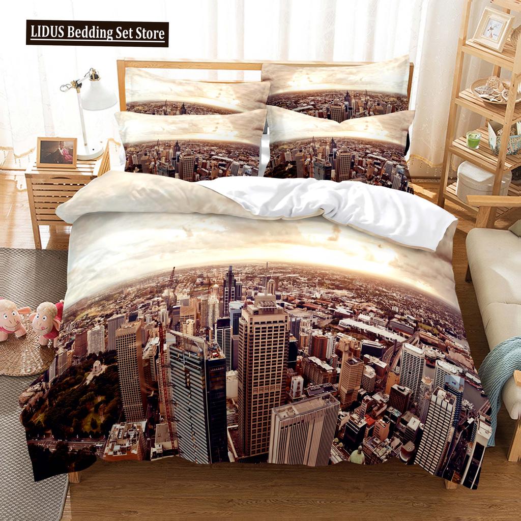 Building Famous Landscape Bedding Set For Bedroom Soft Bedspreads For Bed Home Comfortable Polyester Duvet Cover With Pillowcase