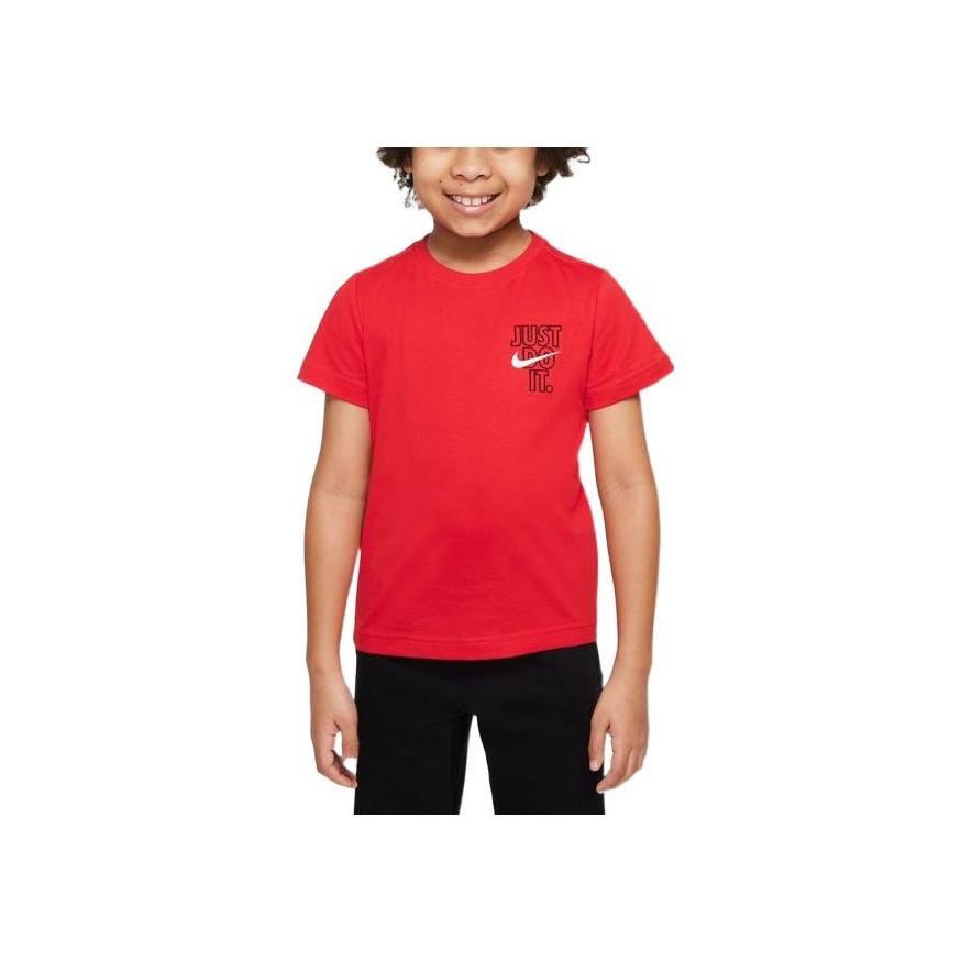 Nike T-Shirt Round Neck Pullover Logo Letter Print Solid Color Short Sleeve Kids Tops Red DZ0887-657