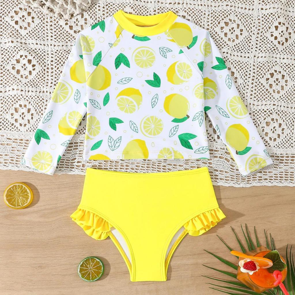 2026 Girls' Long Sleeve Two-Piece Swimsuit Set - Toddler Swimwear