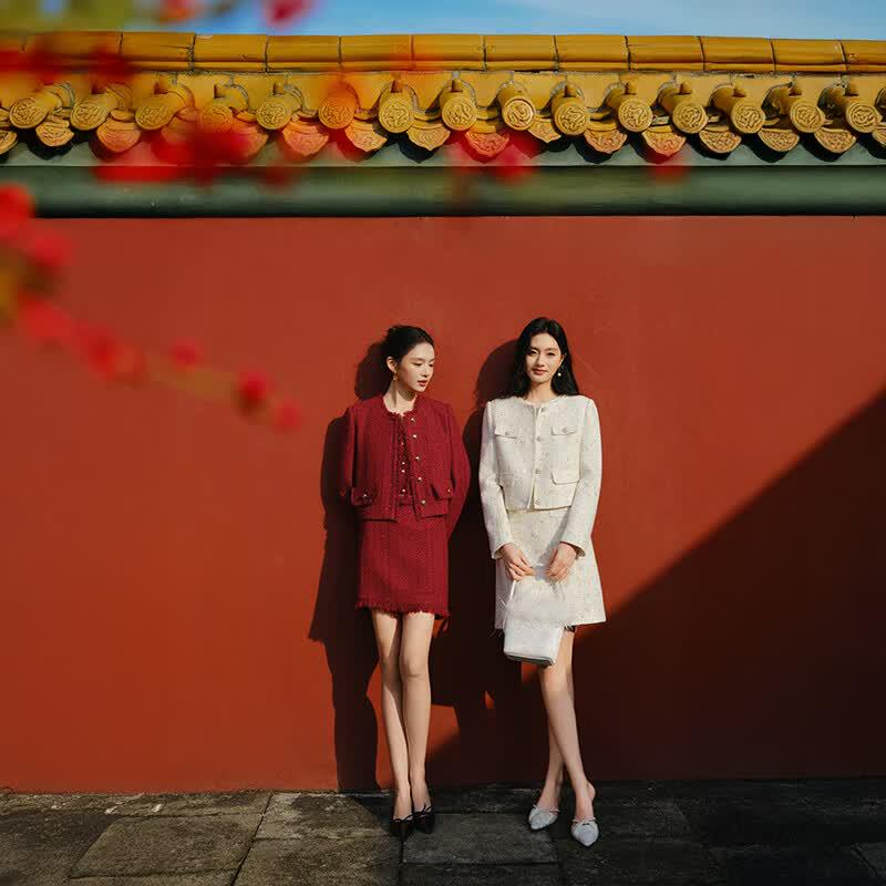 Xiangying Women's Red Wool Blend Short Jacket