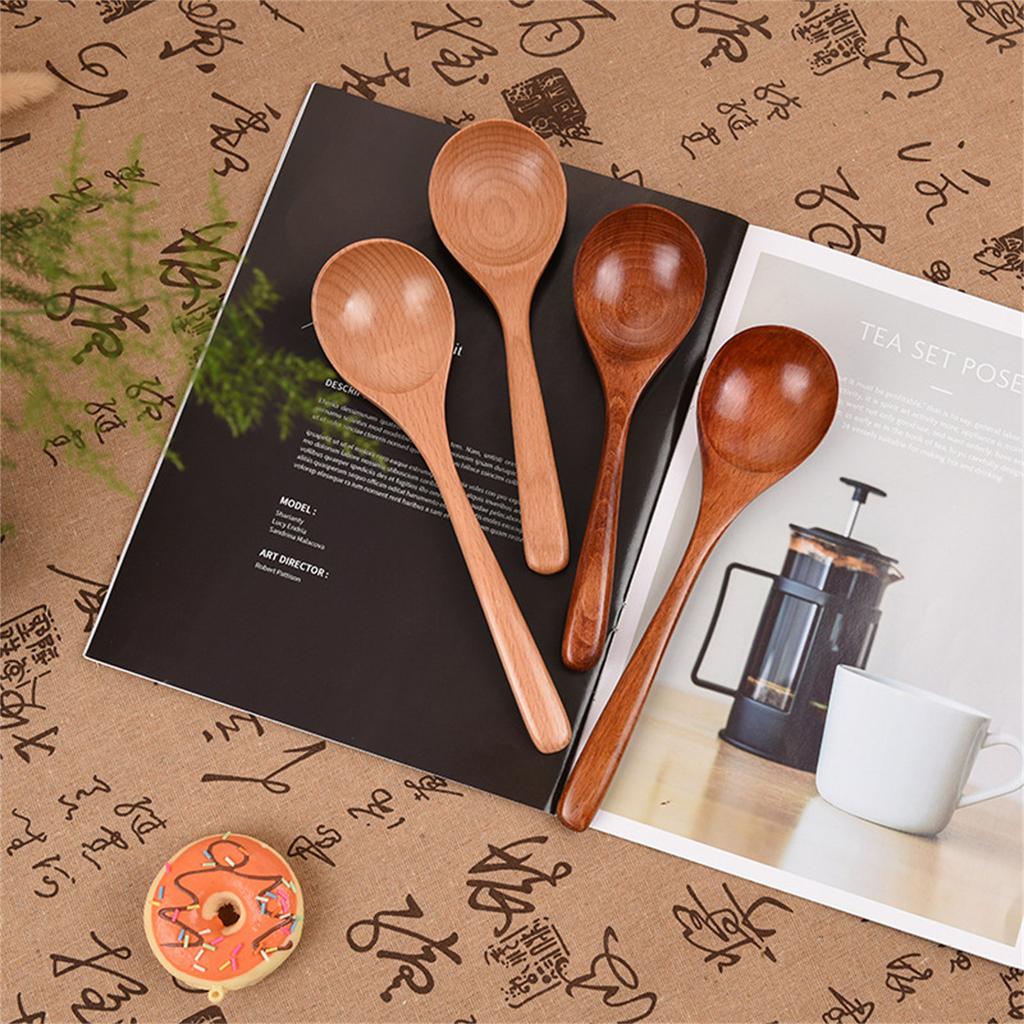 Japanese Style Wooden Soup Spoon With Long Handle Kitchen Utensil Practical Tableware For Home Dining Outdoor Use