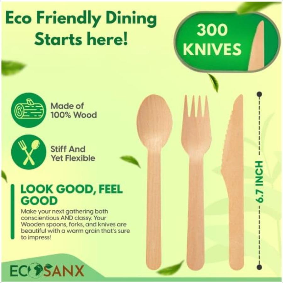 

300 шт. Деревянные одноразовые ножи для еды Без заноз Компостируемые ножи Экологичные 100% Натуральные деревянные ножи для вечеринки an United States