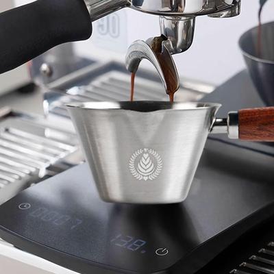 100ml Stainless Steel Espresso Cup with Scale Wooden Handle Multifunctional Lightweight Coffee